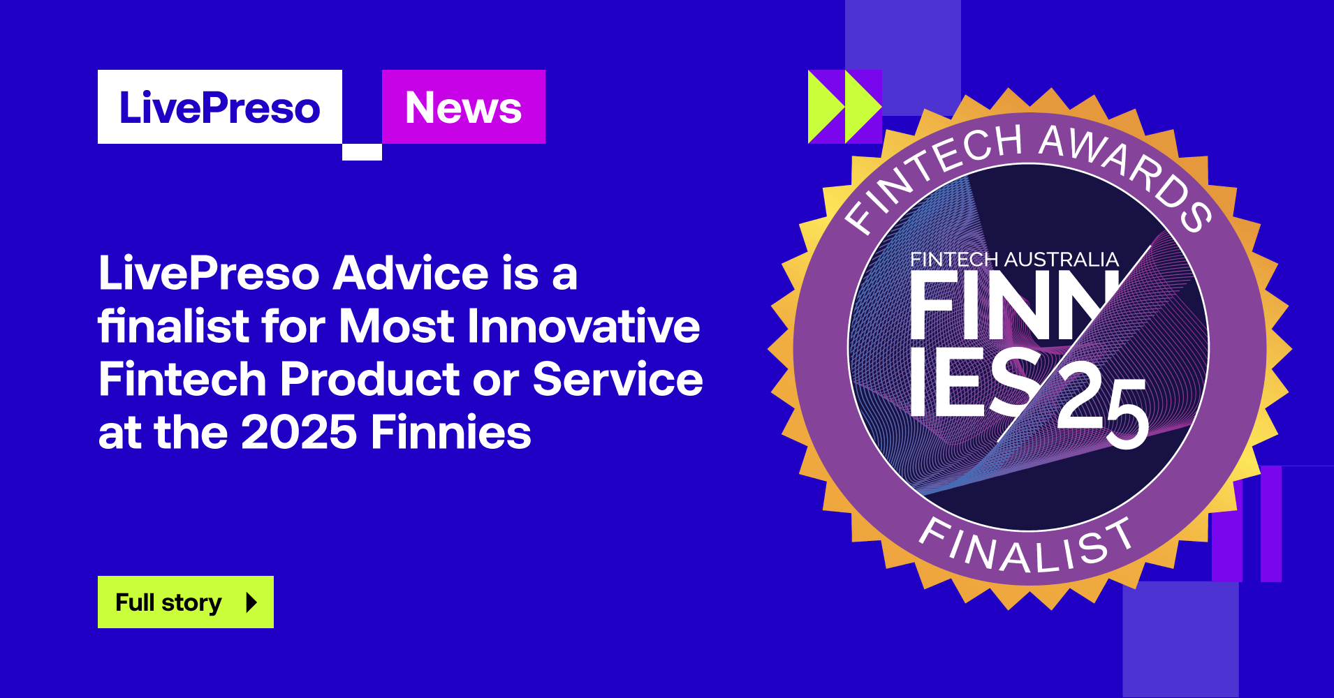 LivePreso Advice Finalist in FinTech Australia's 2025 Finnie Awards